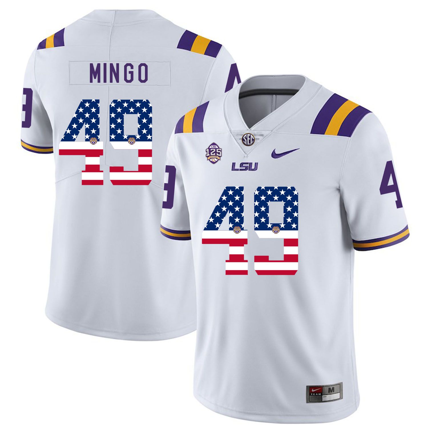 Men LSU Tigers #49 Mingo White Flag Customized NCAA Jerseys
